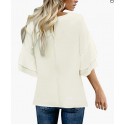 A Brilliant White Women's Casual 3/4 Tiered Bell Sleeve Crewneck Loose Tops Blouses Shirt